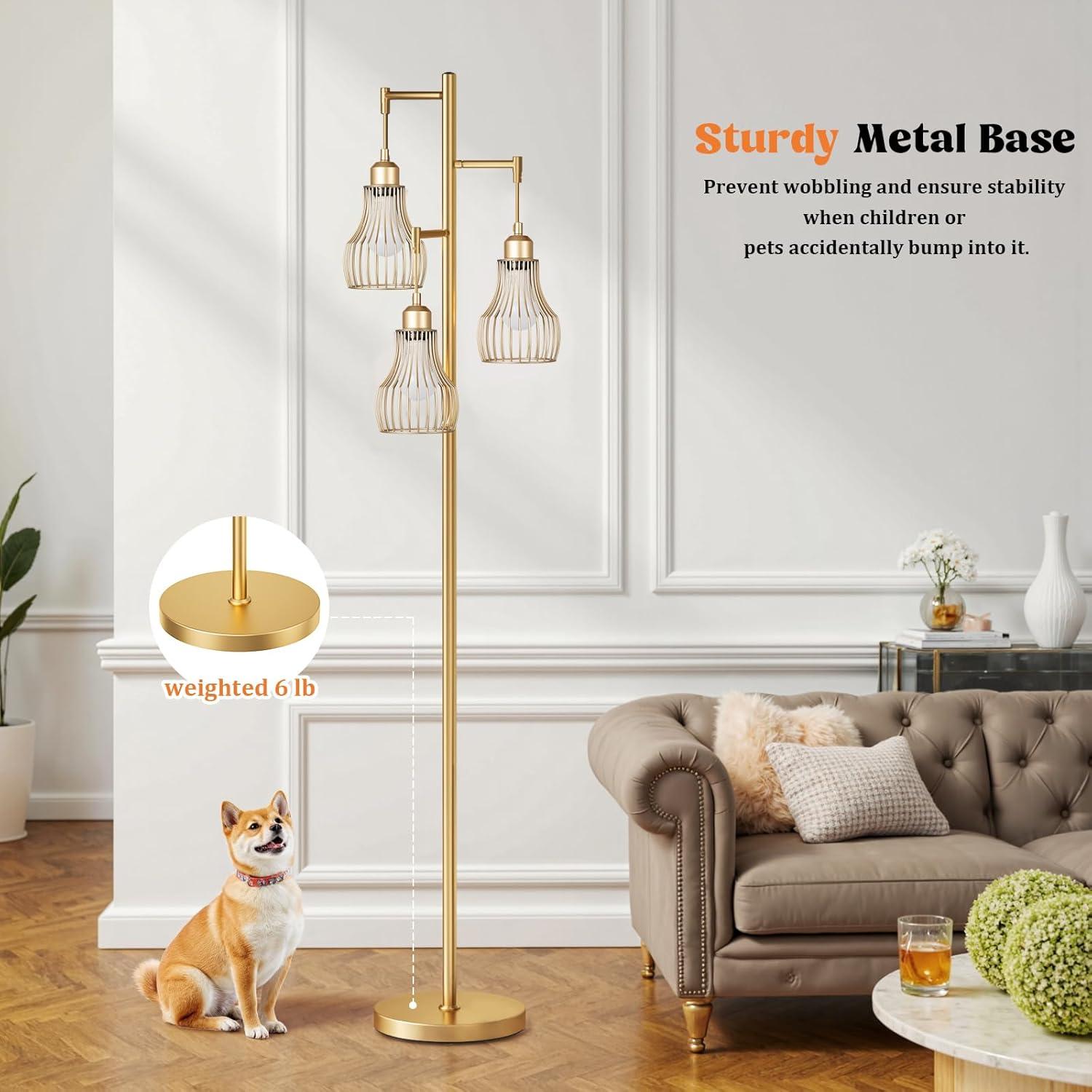 Lámpara de Pie Dorada Regulable Ziisee con Control Remoto 3 Bombillas