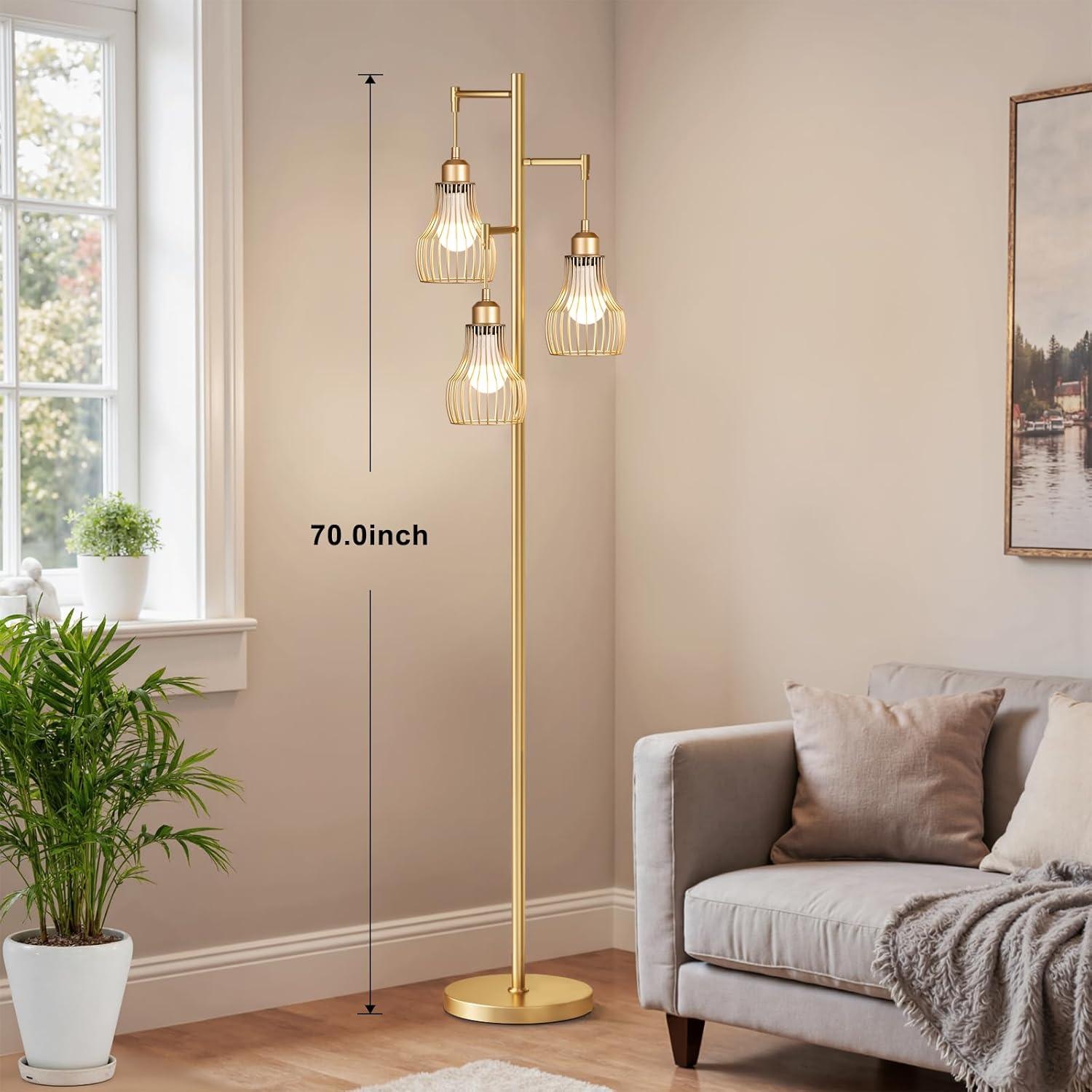 Lámpara de Pie Dorada Regulable Ziisee con Control Remoto 3 Bombillas