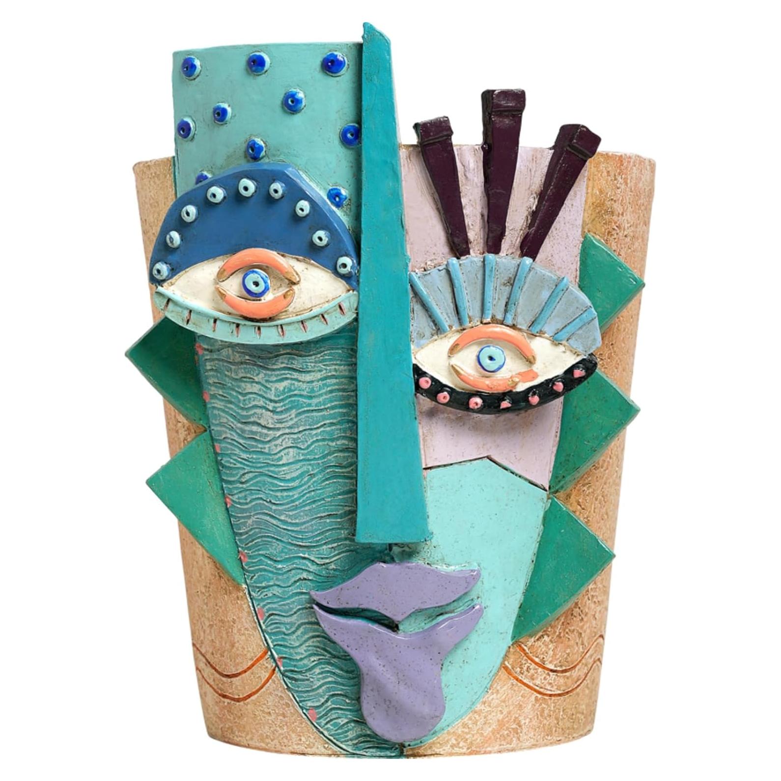 Maceta de Resina BJVF Grande con Drenaje - Cara Abstracta 20cm