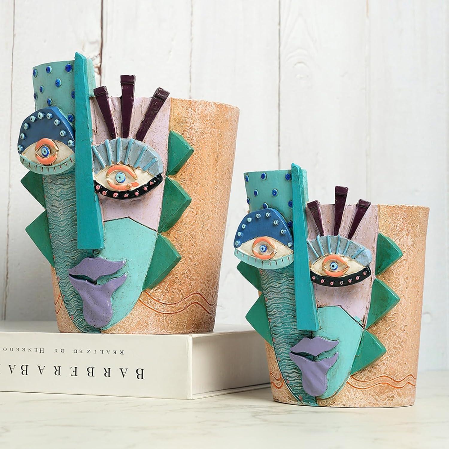 Maceta de Resina BJVF Grande con Drenaje - Cara Abstracta 20cm