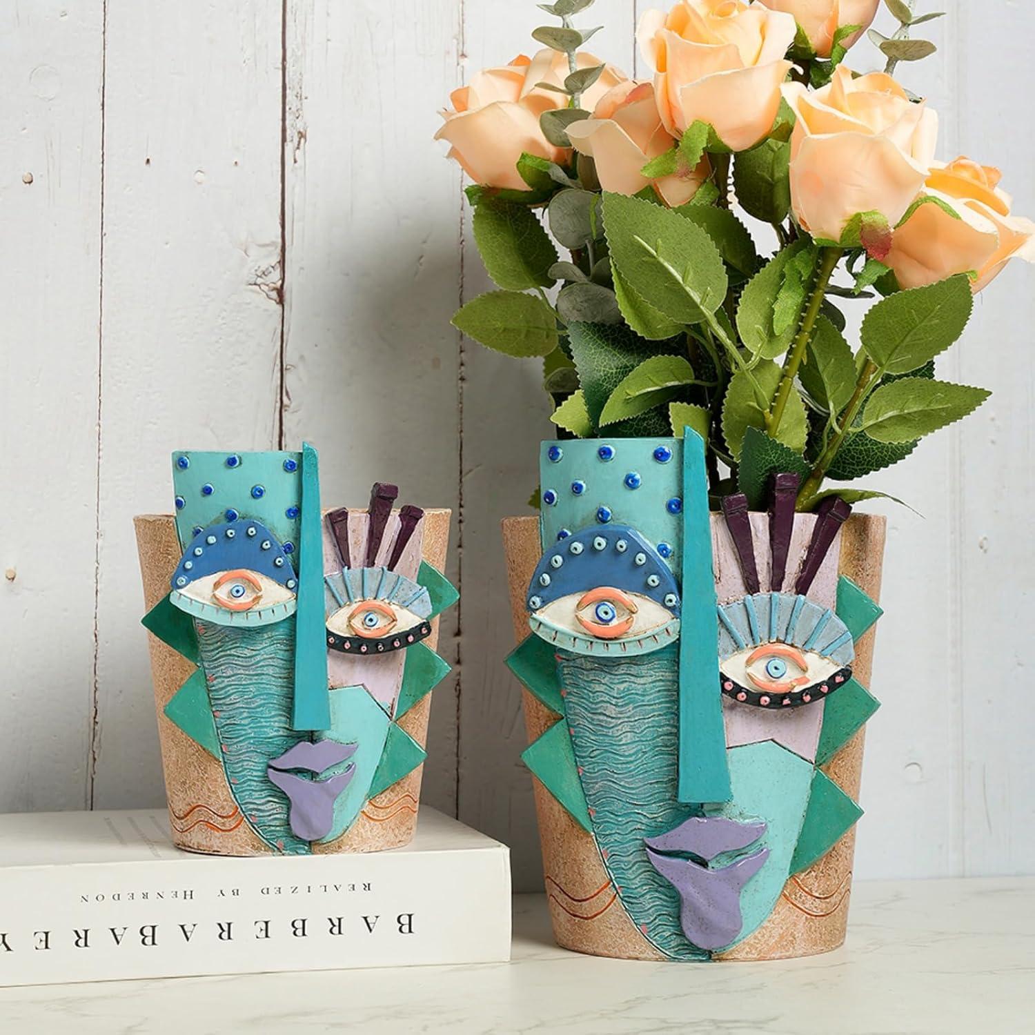 Maceta de Resina BJVF Grande con Drenaje - Cara Abstracta 20cm