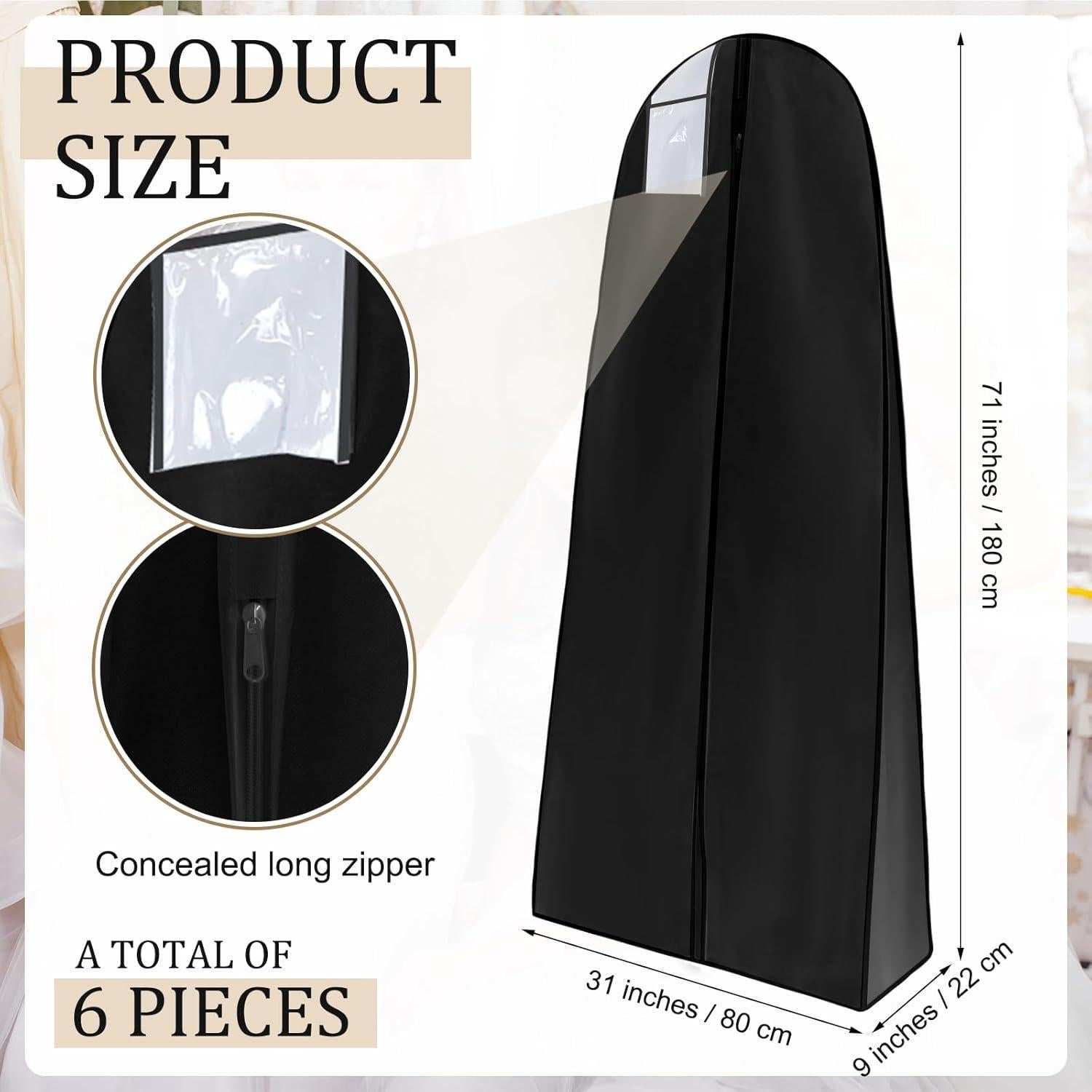 Bolsas para Vestidos de Novia Windyun 6 Piezas 180x80 cm Negro