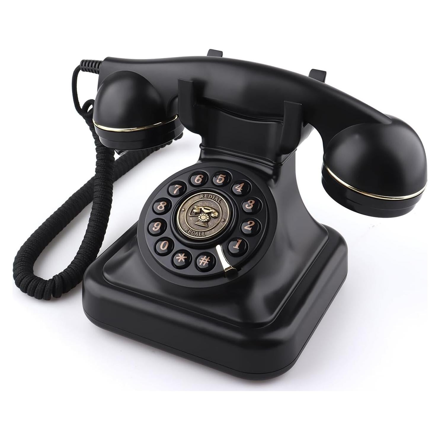 Teléfono de Disco Vintage SIXDEFLY Negro 1960 con Cable
