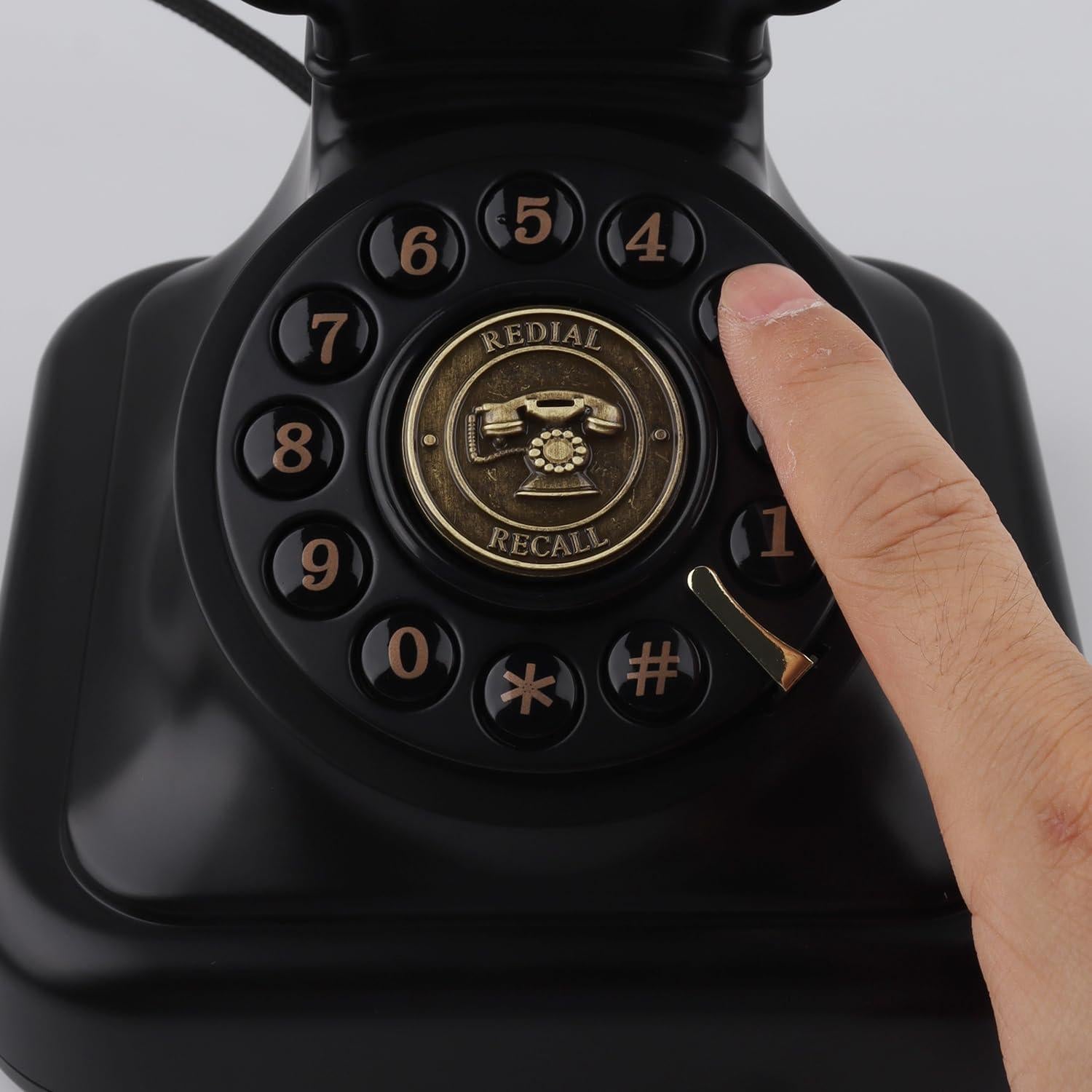 Teléfono de Disco Vintage SIXDEFLY Negro 1960 con Cable