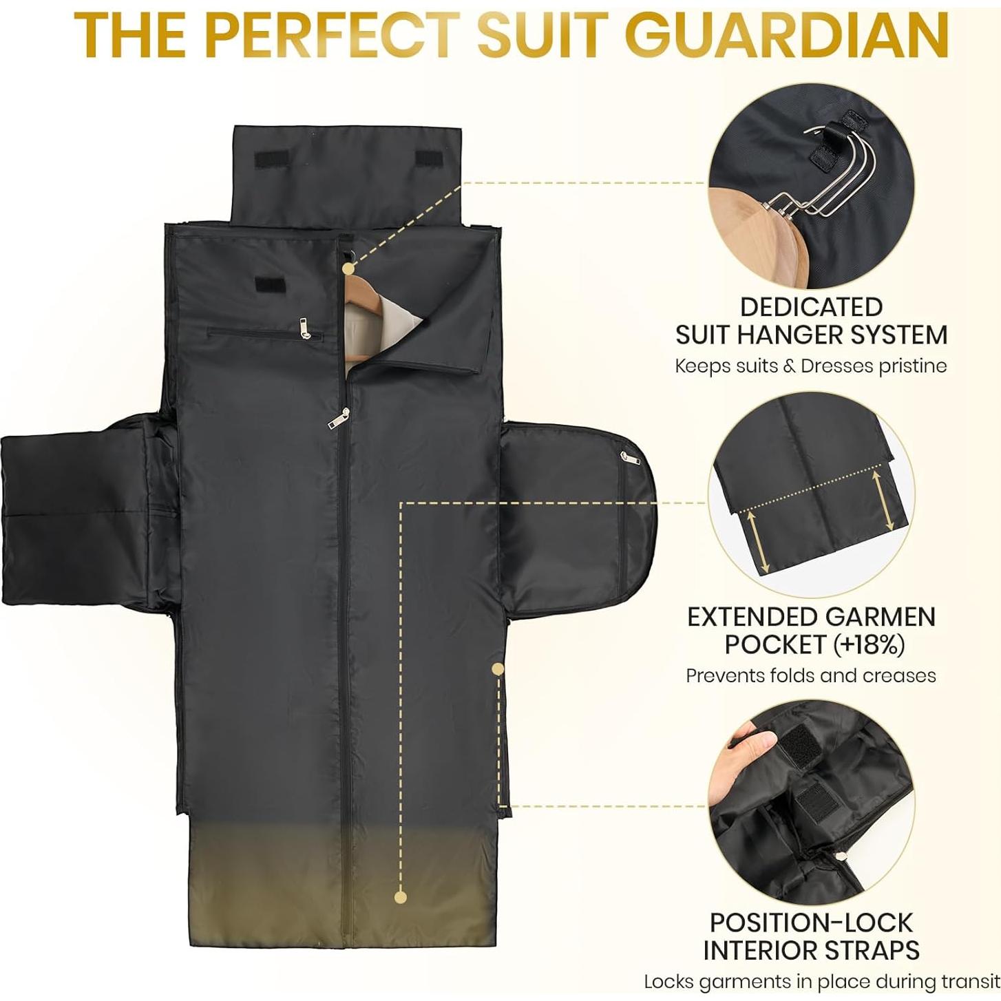 Bolsa de Prendas Rodante 3-en-1 Fanwoli Negro 53x35x23cm