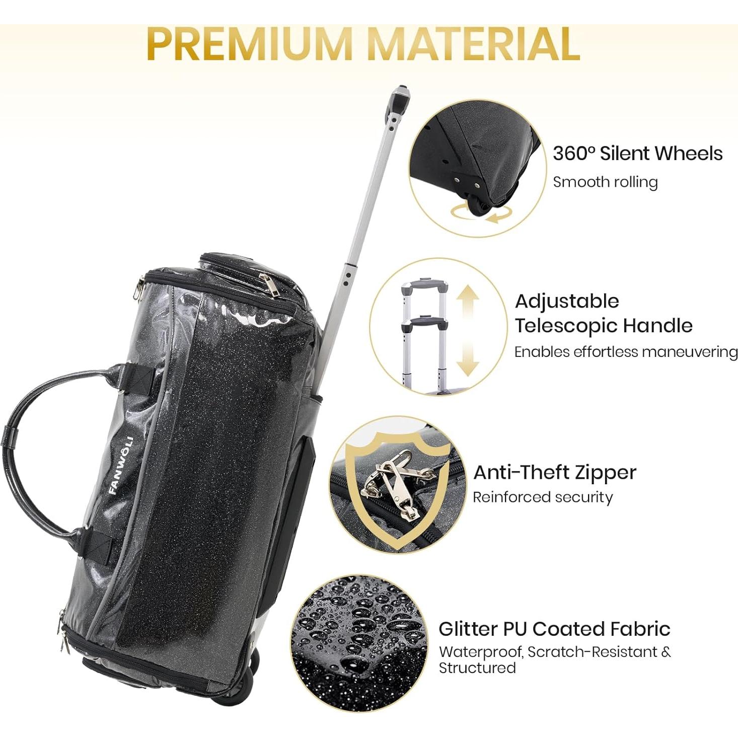 Bolsa de Prendas Rodante 3-en-1 Fanwoli Negro 53x35x23cm