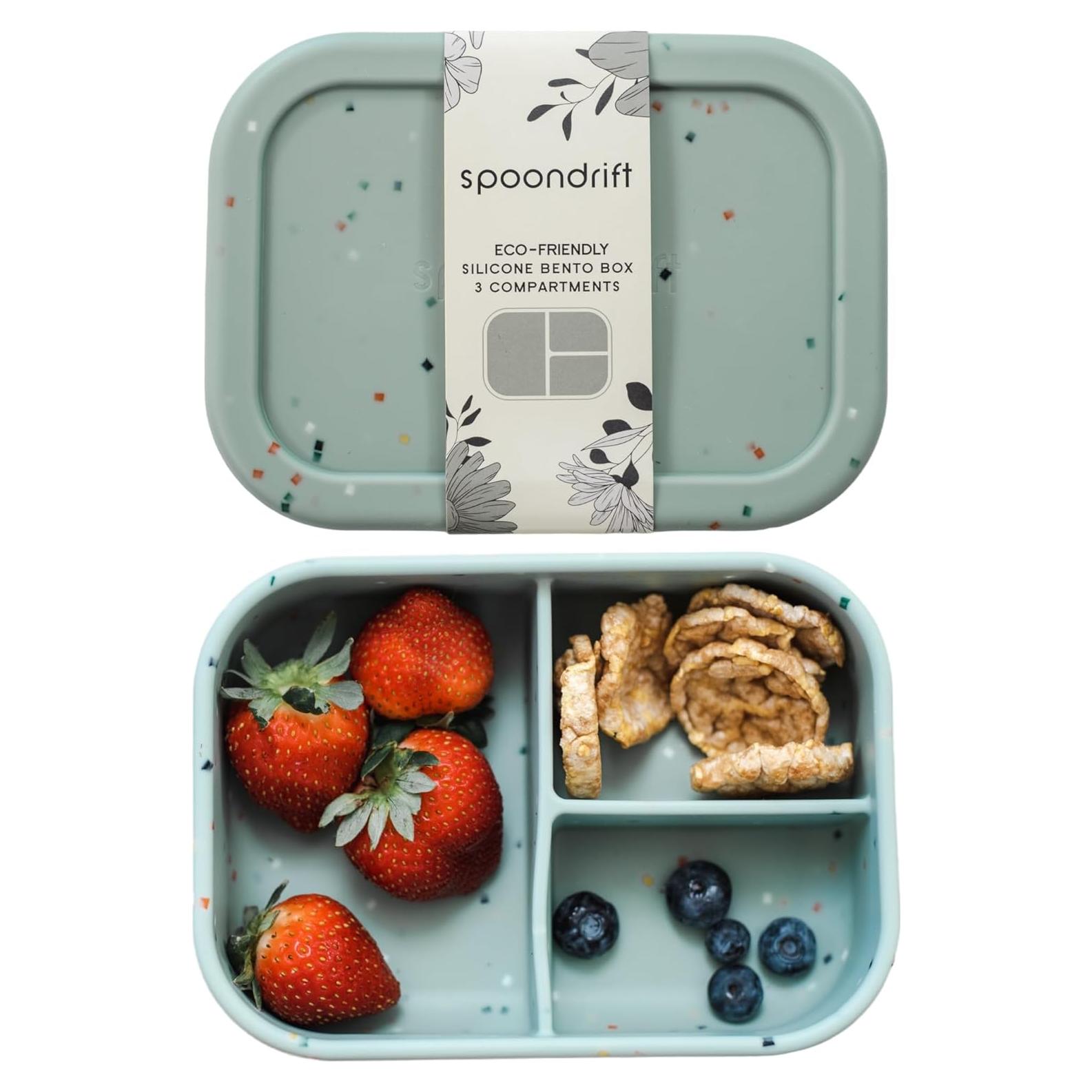 Caja Bento de Silicona Spoondrift Verde 3 Compartimentos 400ml