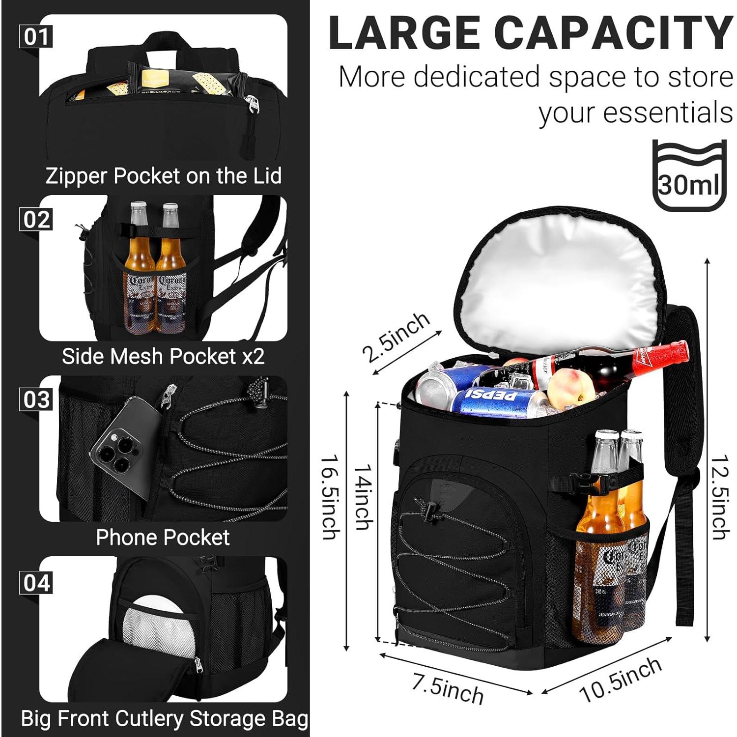 Mochila Enfriadora NECKORY 30L Impermeable y Aislada Negra