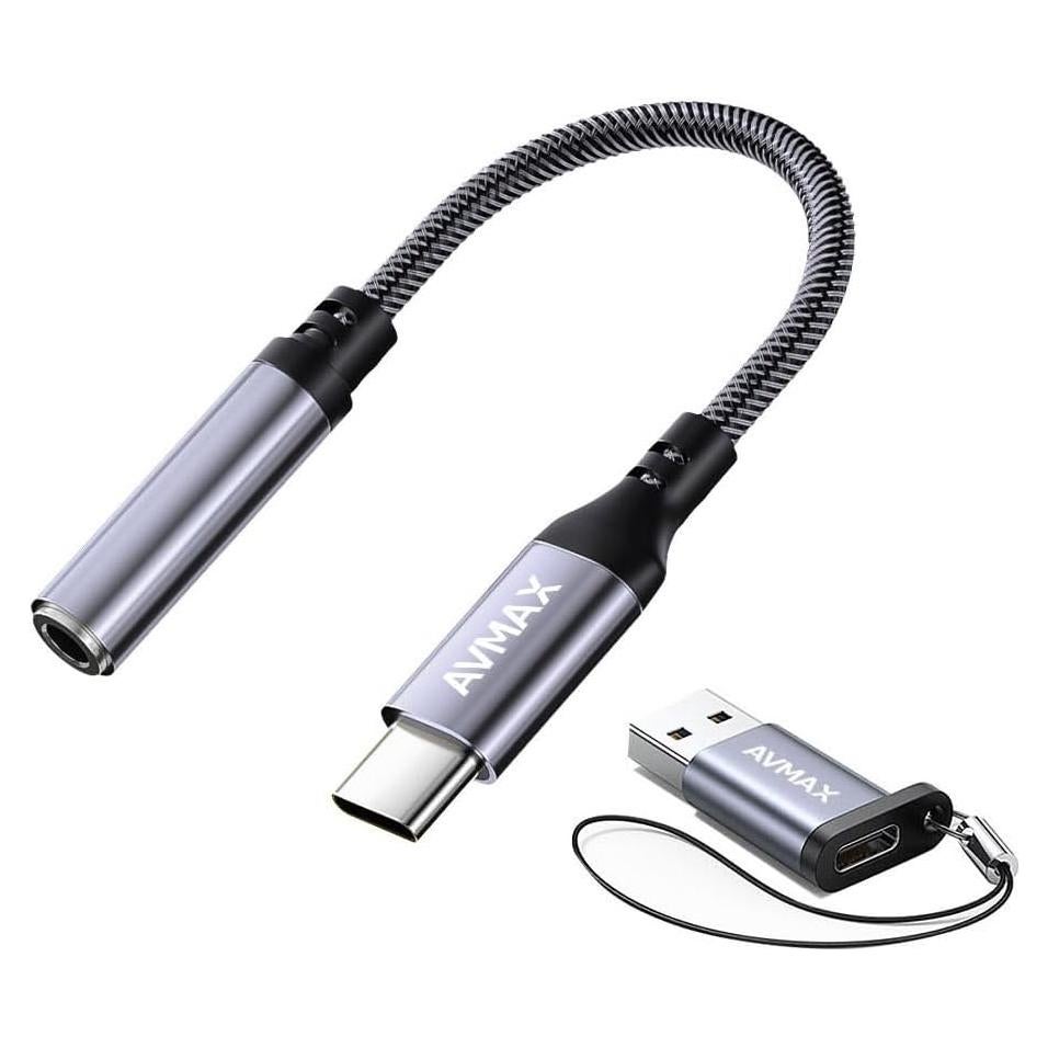 Adaptador de Auriculares AVMAX USB C a 3.5mm Gris - Compatible con iPhone y Galaxy