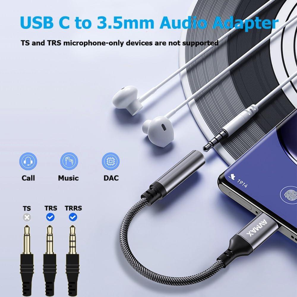 Adaptador de Auriculares AVMAX USB C a 3.5mm Gris - Compatible con iPhone y Galaxy