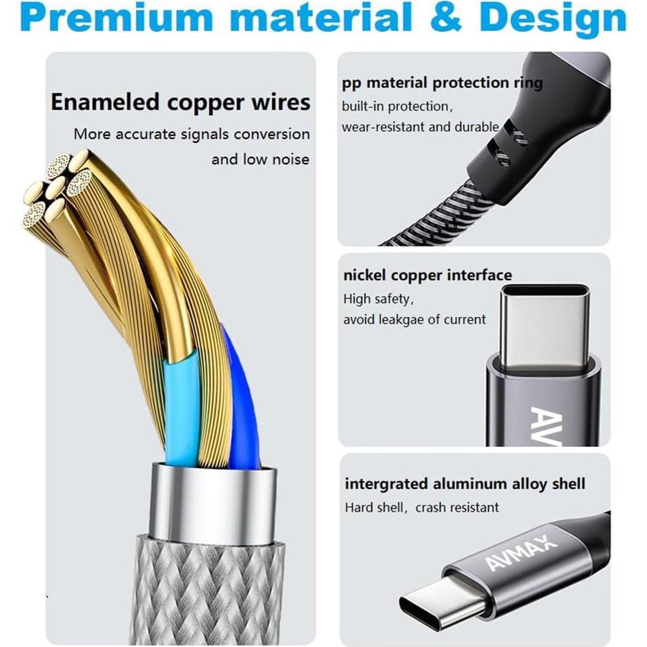 Adaptador de Auriculares AVMAX USB C a 3.5mm Gris - Compatible con iPhone y Galaxy