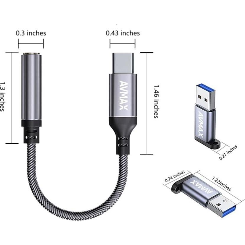 Adaptador de Auriculares AVMAX USB C a 3.5mm Gris - Compatible con iPhone y Galaxy