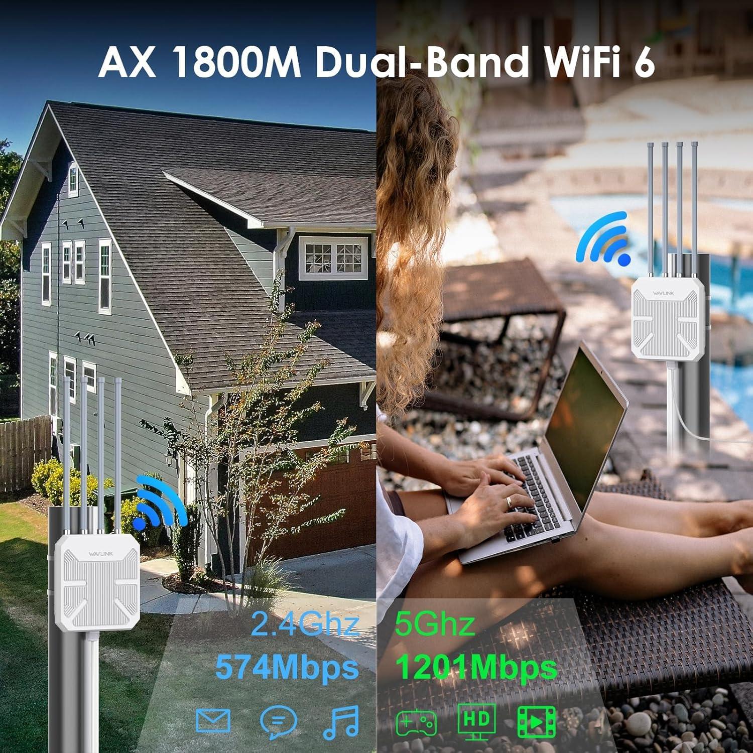 Extensor WiFi 6 WAVLINK AX1800 IP67 para Exterior 128 Dispositivos