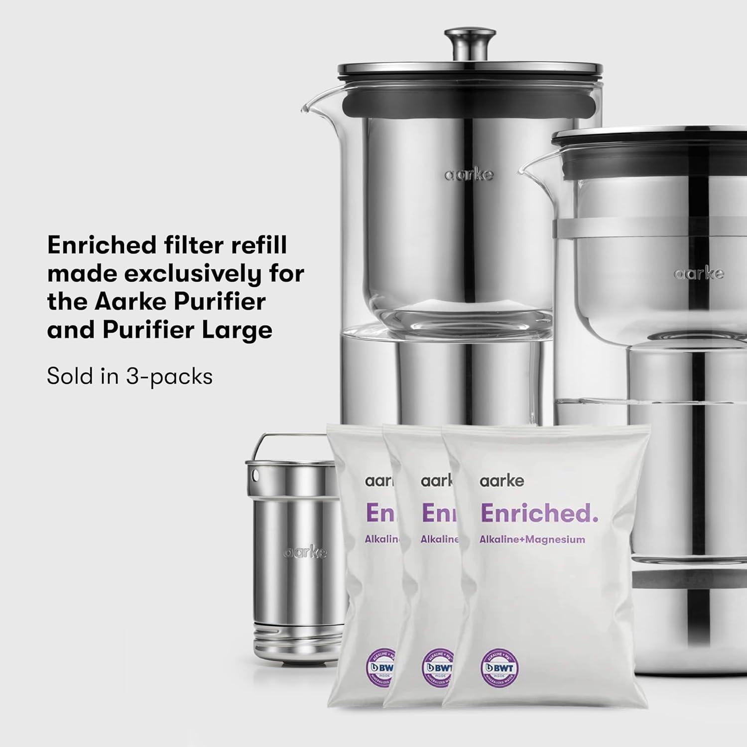 Aarke Enriched Filter Refill Granules - Minerals Infused for Alkaline pH, Eco-Friendly, 8-Week Performance, Compatible With Purifier Pitchers (3 pack)