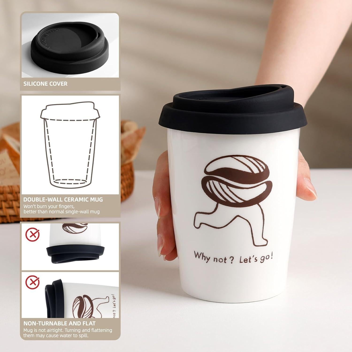 Taza de Viaje Cerámica ZEBERBO 250ml Doble Pared Aislada