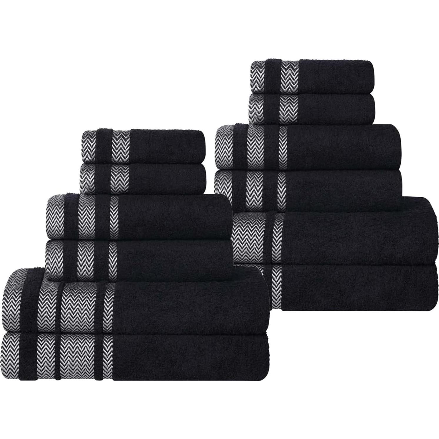 Juego de Toallas de Algodón Superior Hays 12 Piezas Negro