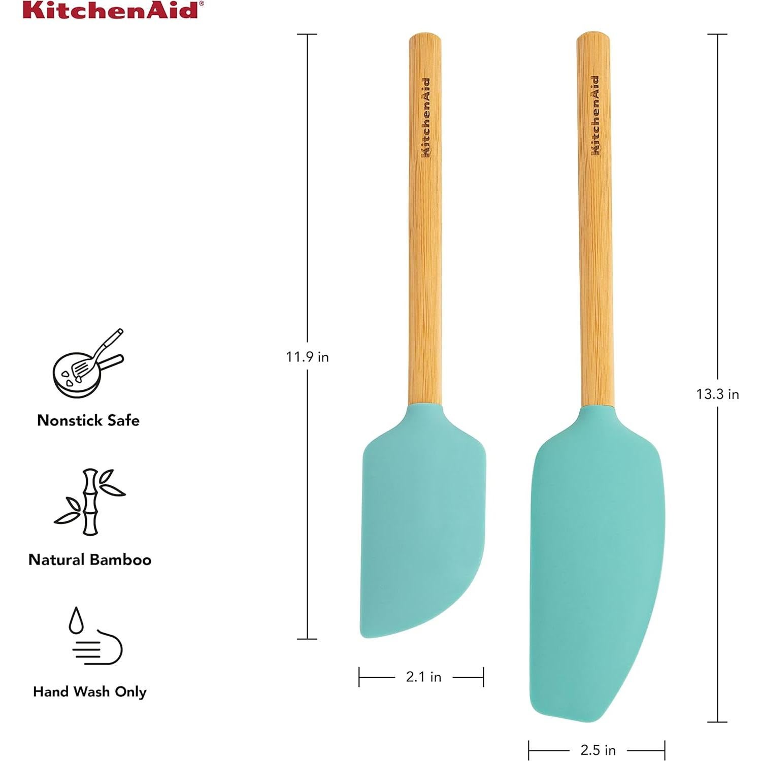 Juego de Espátulas de Bambú KitchenAid 2 Piezas Aqua Sky