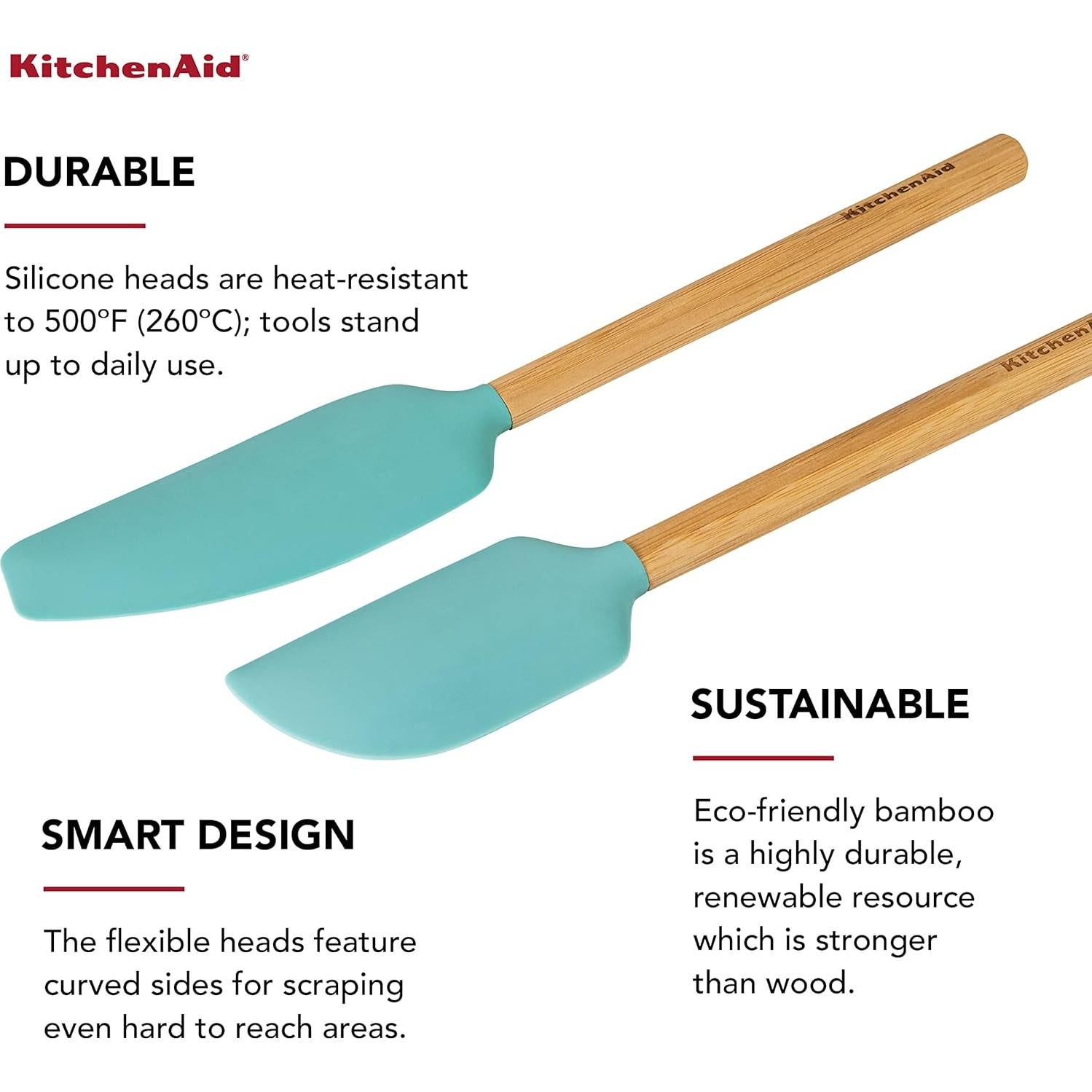 Juego de Espátulas de Bambú KitchenAid 2 Piezas Aqua Sky