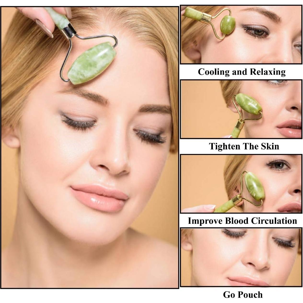 Rodillo Facial y Gua Sha Poshieca - Set Antienvejecimiento Verde