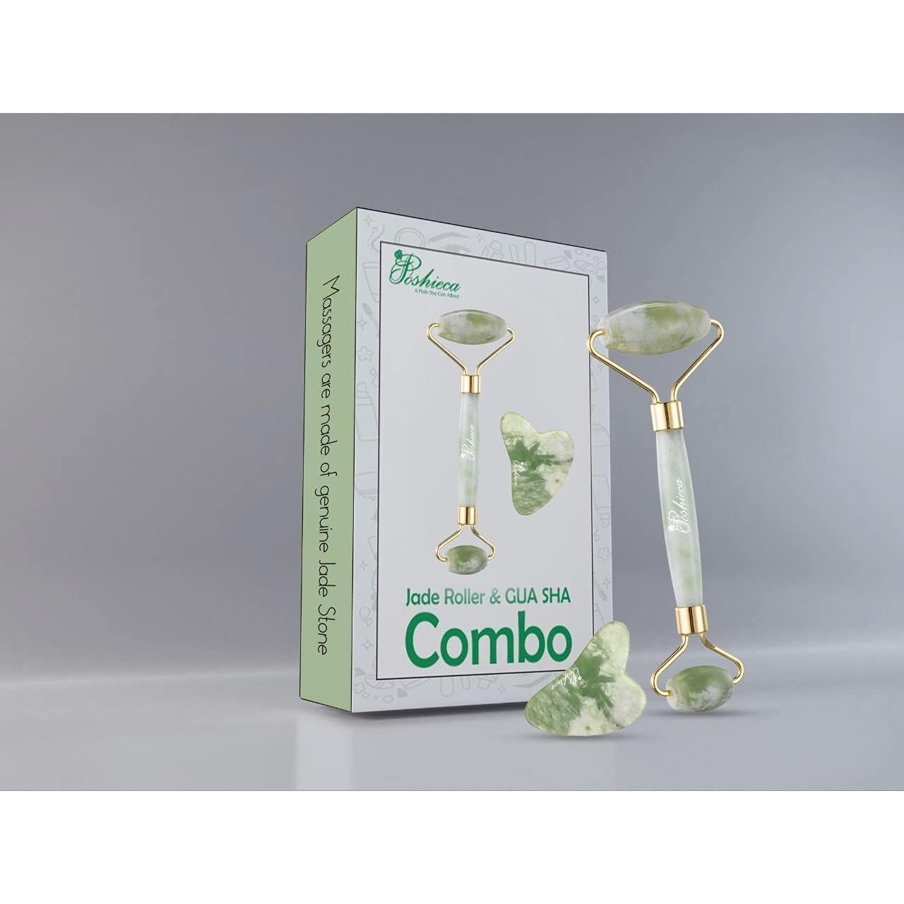 Rodillo Facial y Gua Sha Poshieca - Set Antienvejecimiento Verde