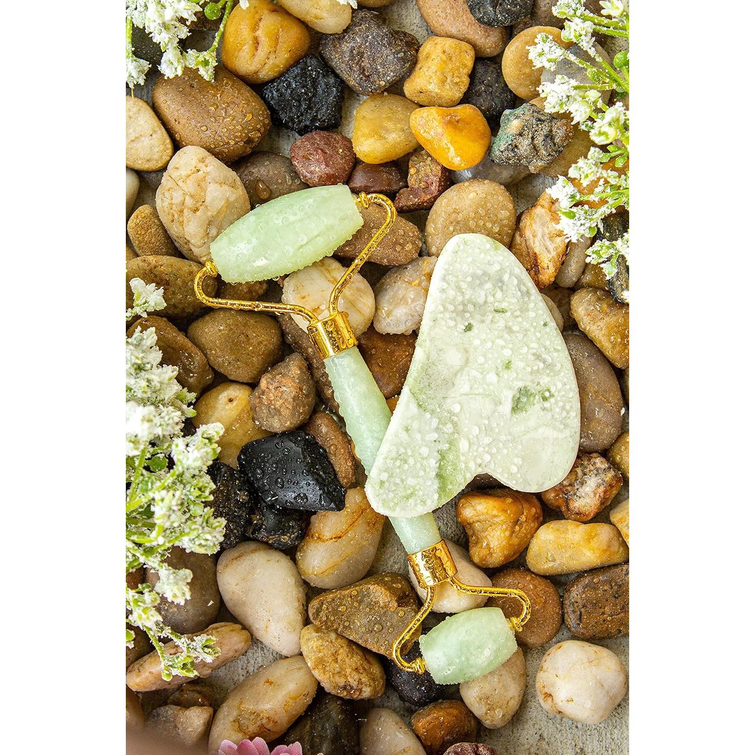 Rodillo Facial y Gua Sha Poshieca - Set Antienvejecimiento Verde