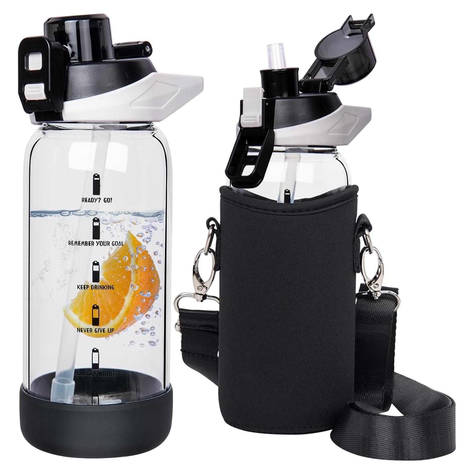 Botella de Agua de Vidrio Seekua 20 oz con Pajilla y Marcador