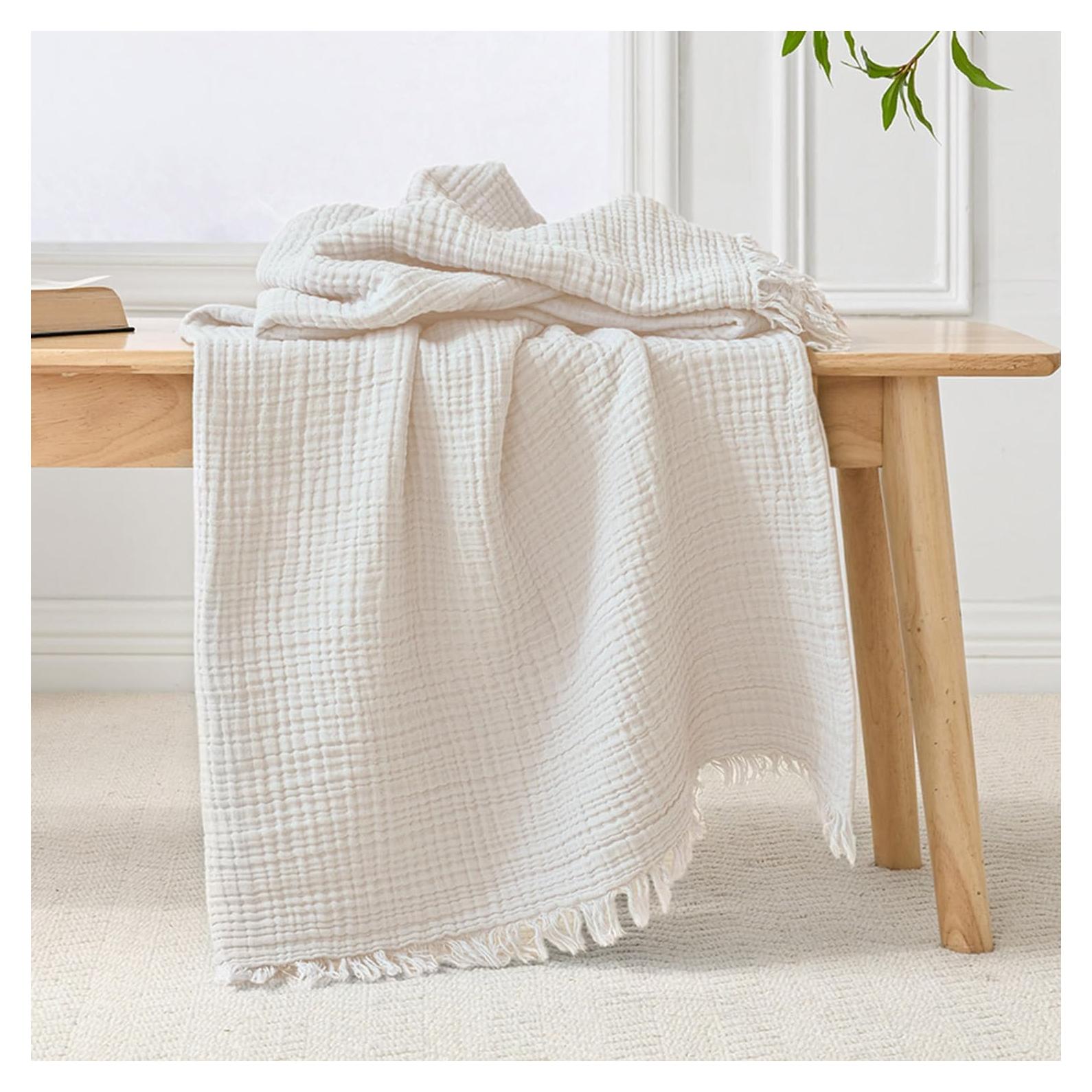 Manta de Muselina Esterra 127x165 cm Algodón Suave Marfil