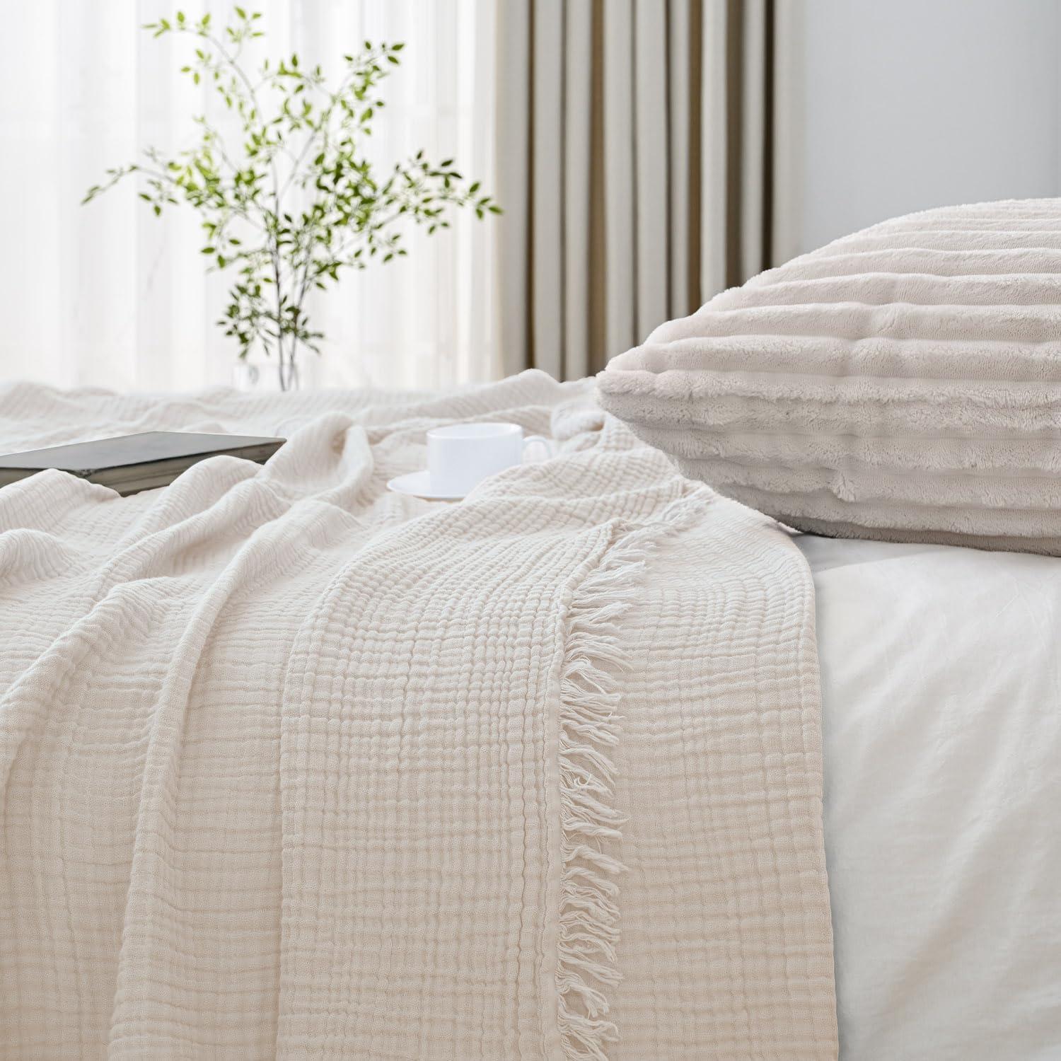 Manta de Muselina Esterra 127x165 cm Algodón Suave Marfil