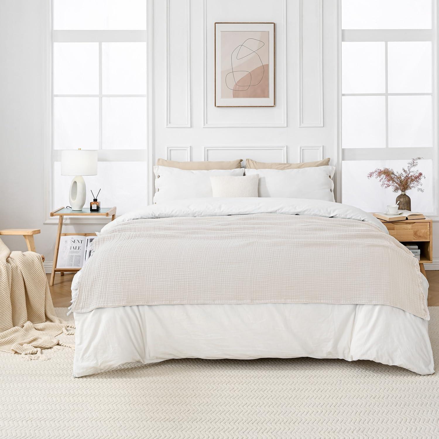 Manta de Muselina Esterra 127x165 cm Algodón Suave Marfil