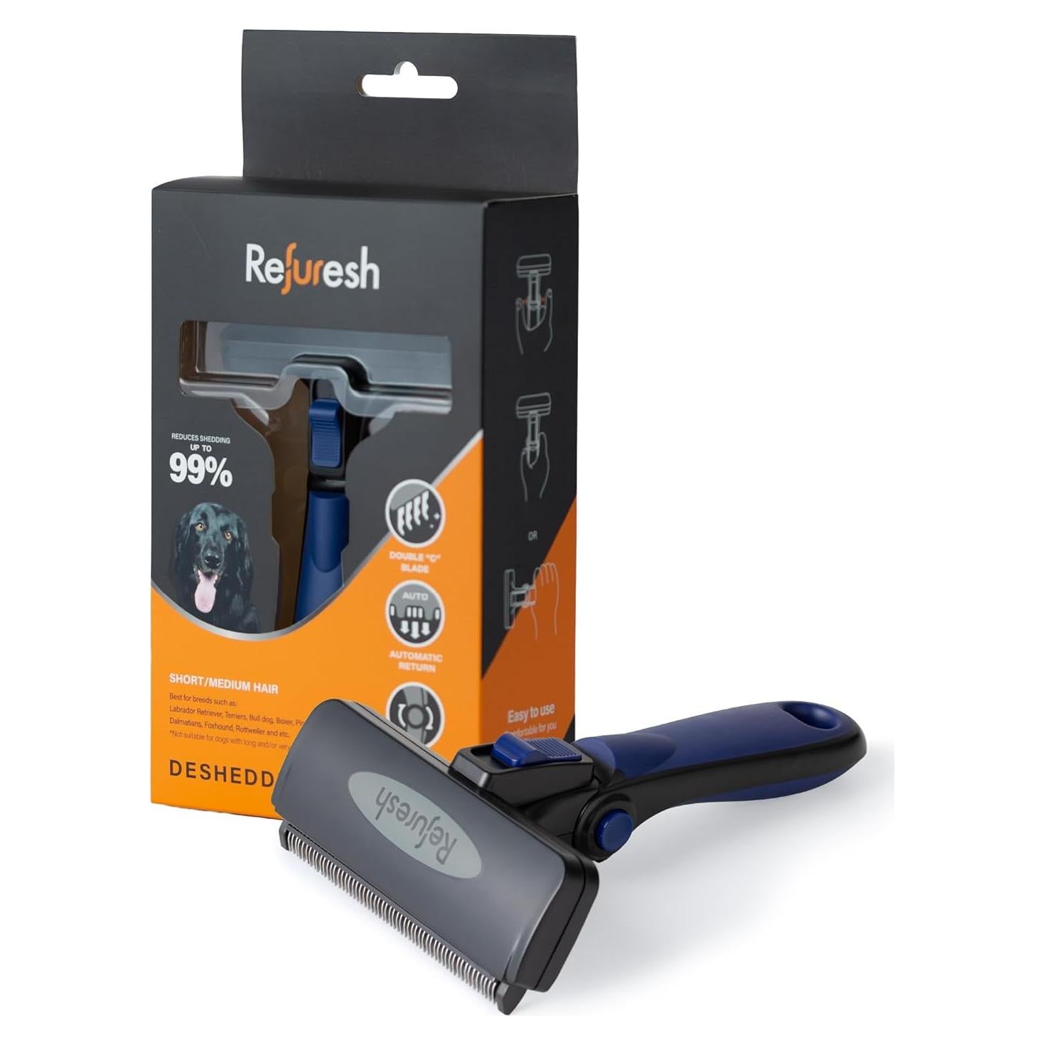 Cepillo Deshedding Refuresh para Perros y Gatos Grande Azul - Reduce Caída de Pelo