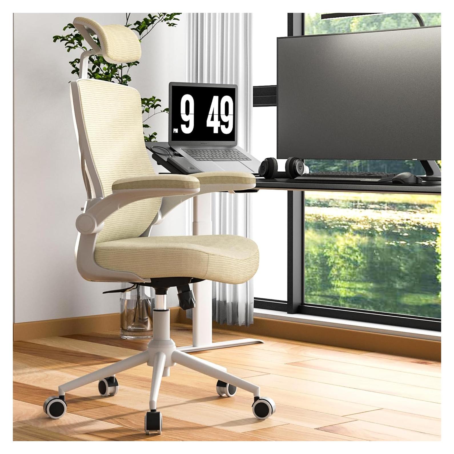 Silla de Oficina Ergonómica CYKOV Beige Ajustable con Soporte Lumbar