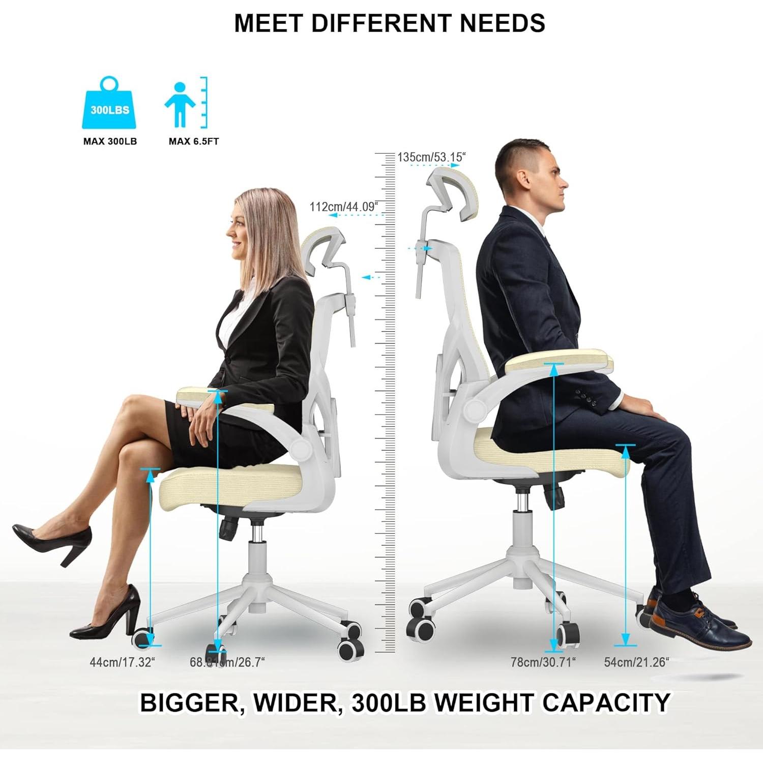 Silla de Oficina Ergonómica CYKOV Beige Ajustable con Soporte Lumbar