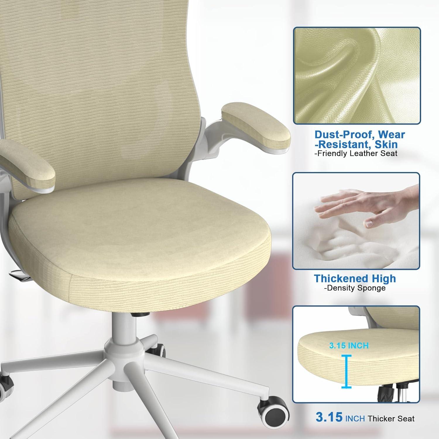 Silla de Oficina Ergonómica CYKOV Beige Ajustable con Soporte Lumbar