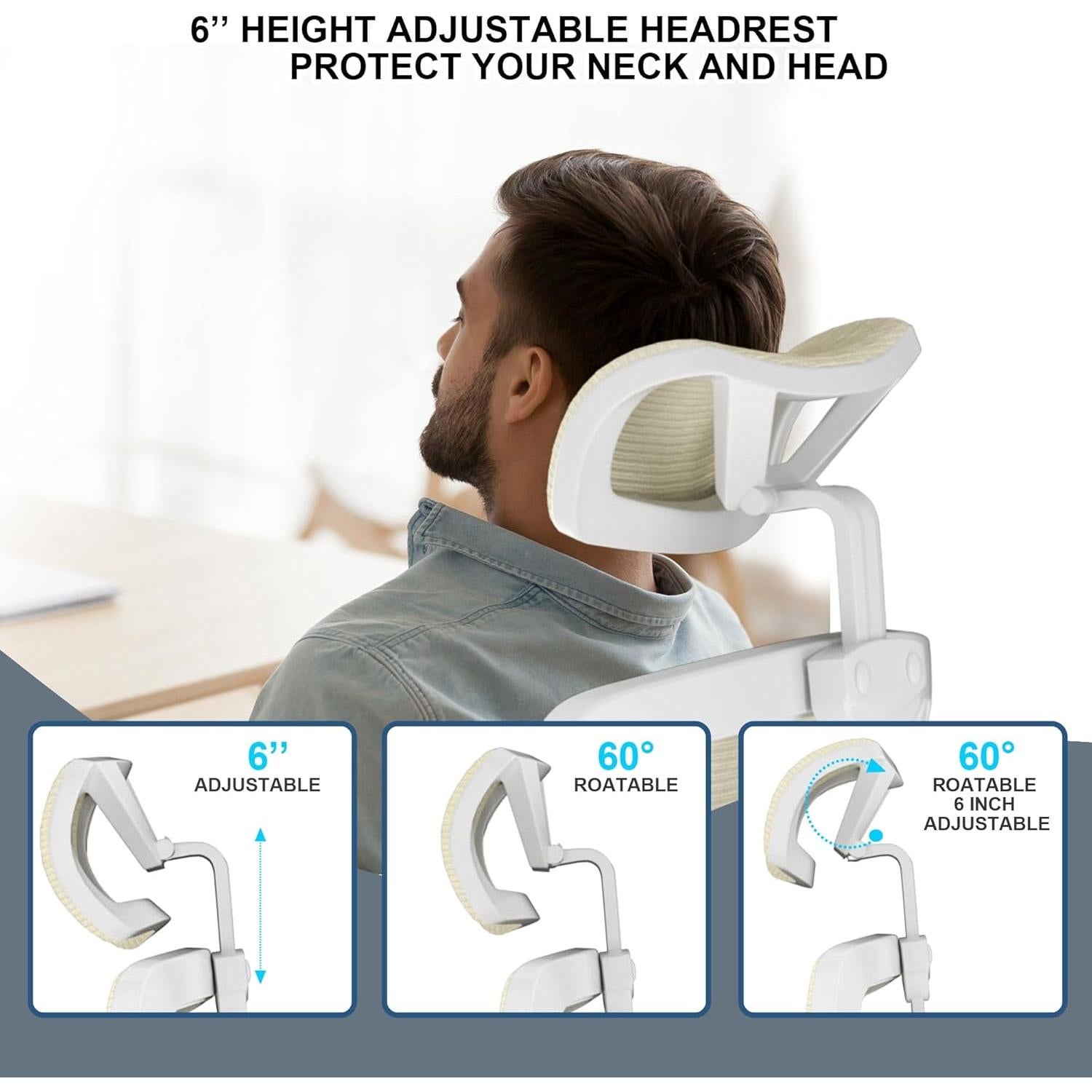 Silla de Oficina Ergonómica CYKOV Beige Ajustable con Soporte Lumbar