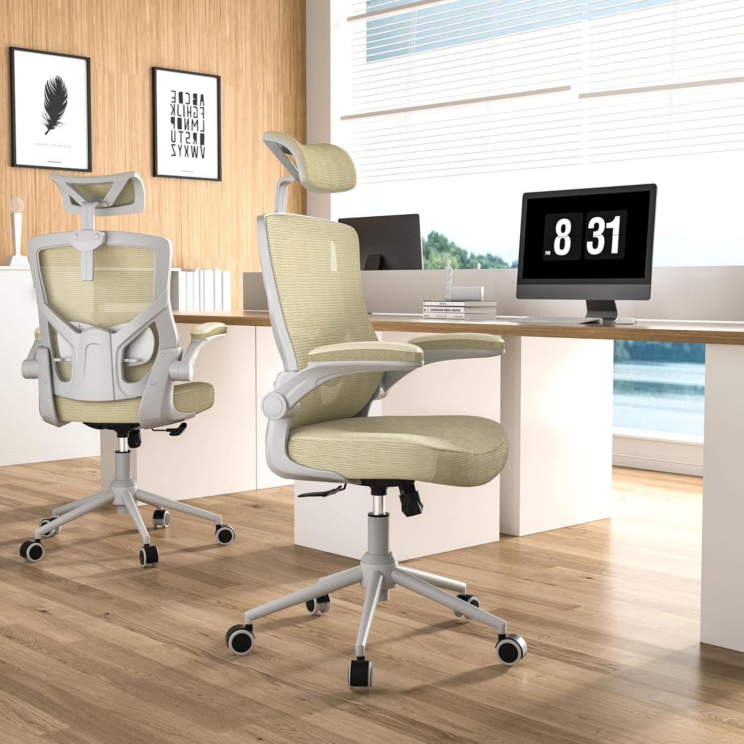 Silla de Oficina Ergonómica CYKOV Beige Ajustable con Soporte Lumbar