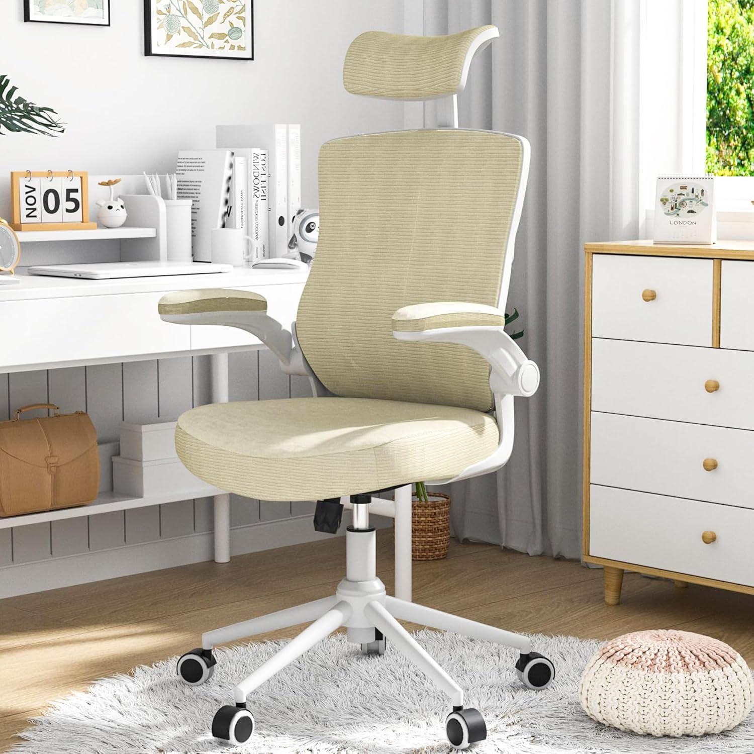 Silla de Oficina Ergonómica CYKOV Beige Ajustable con Soporte Lumbar