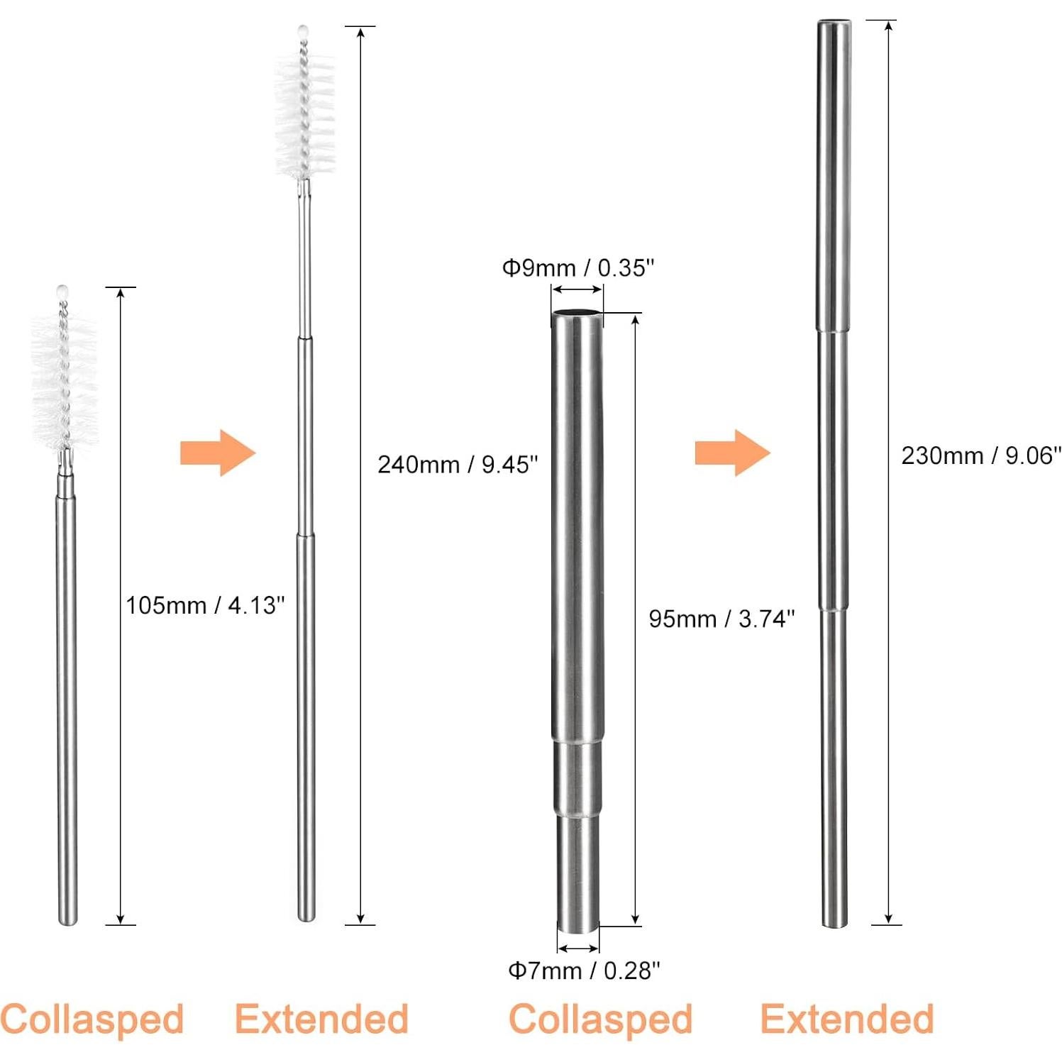 Pajitas de Metal Reutilizables uxcell 4 Pcs Ajustables 23-9.5 cm