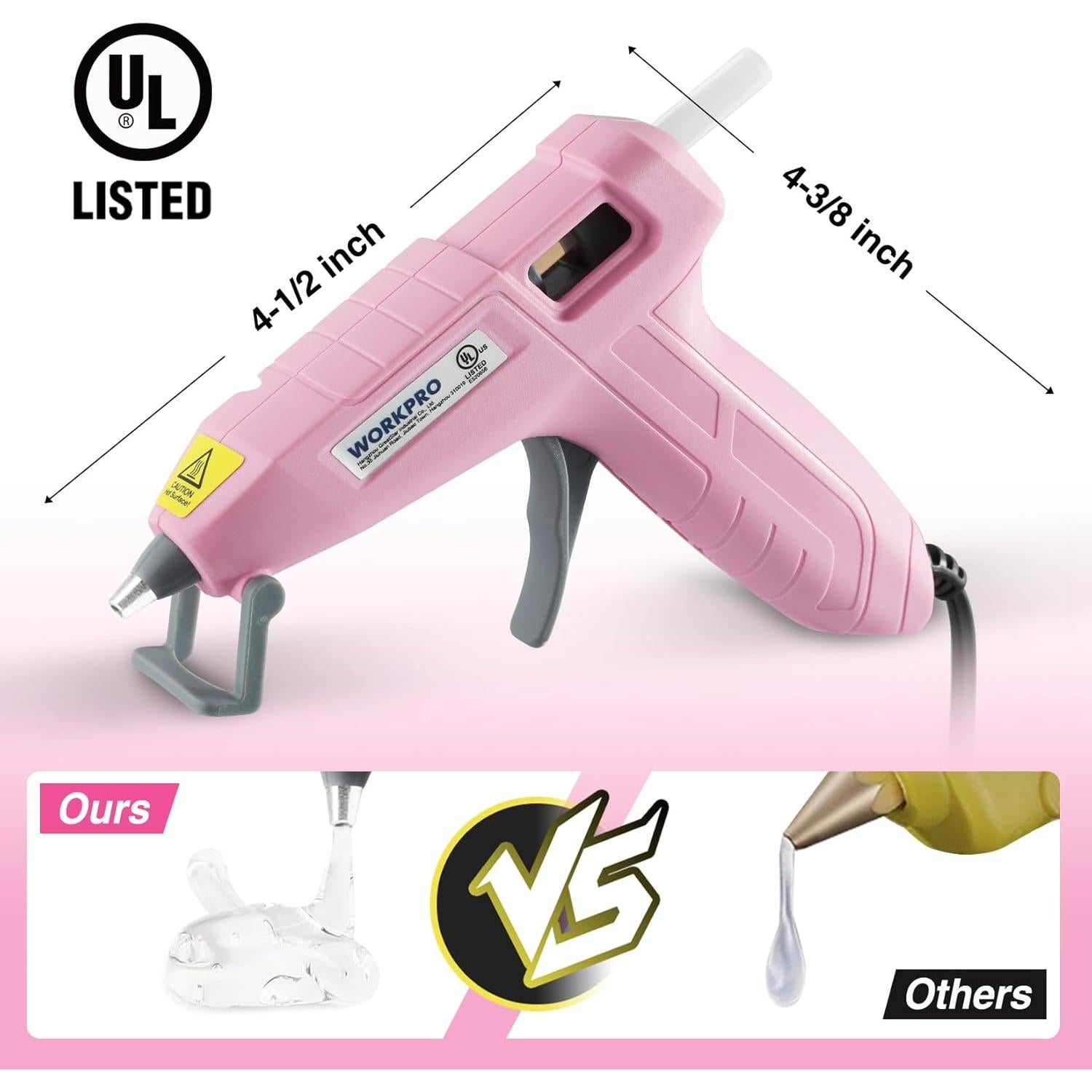 Pistola de Pegamento Caliente WORKPRO Mini Rosa con 20 Barras