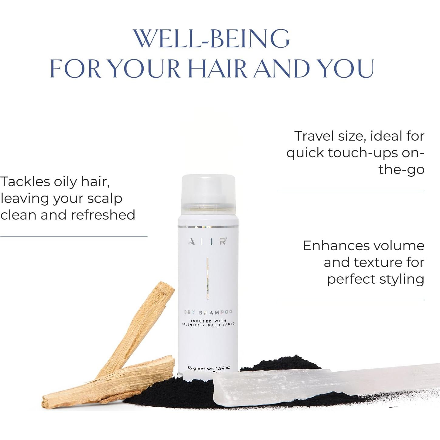 Champú Seco Profesional AIIR 55g - Vegano, Sin Talco, Volumen