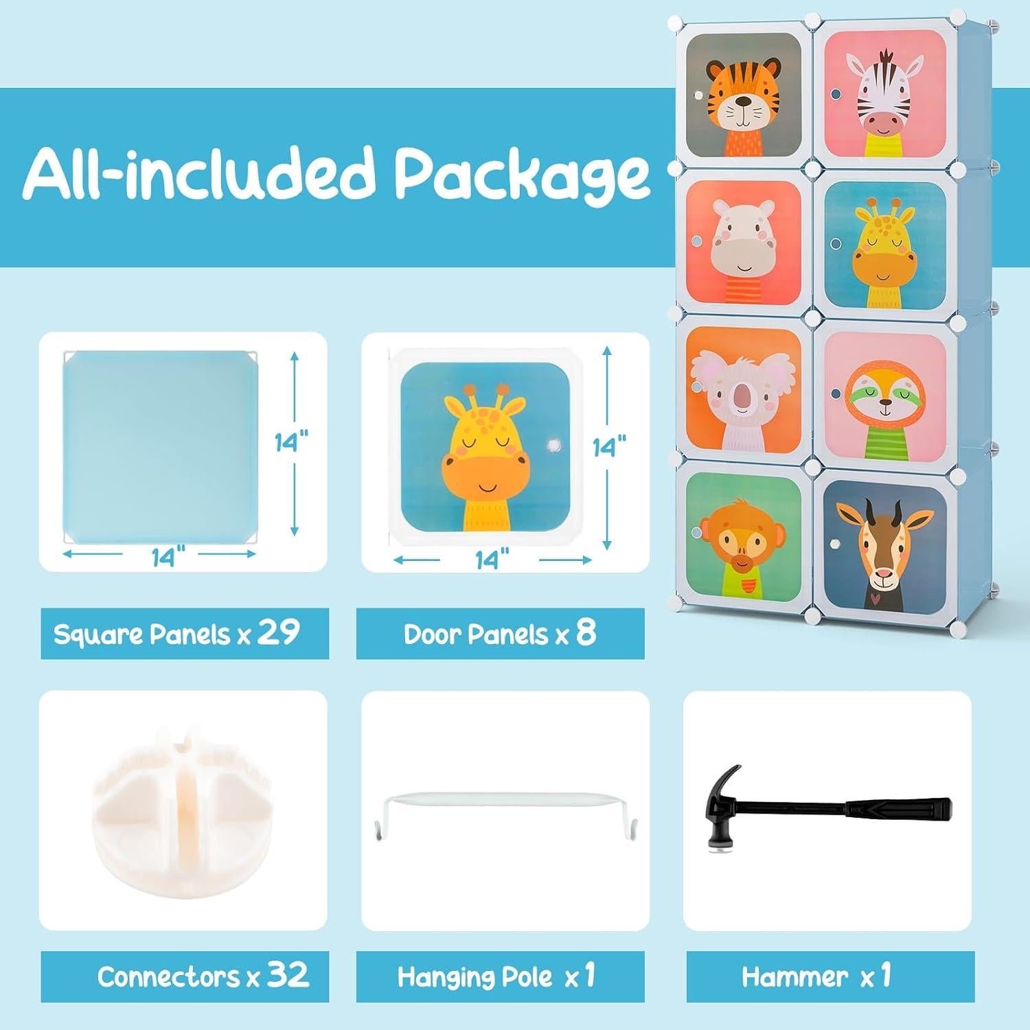 Armario Infantil HONEY JOY 8 Cubos Azul Modular 75x35.5x145 cm