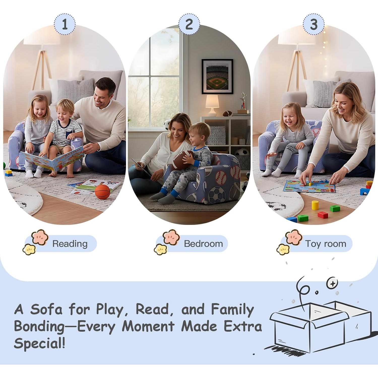 Sofá Infantil Tiita Chirldren con Asa, Espuma y Patrón Caricatura