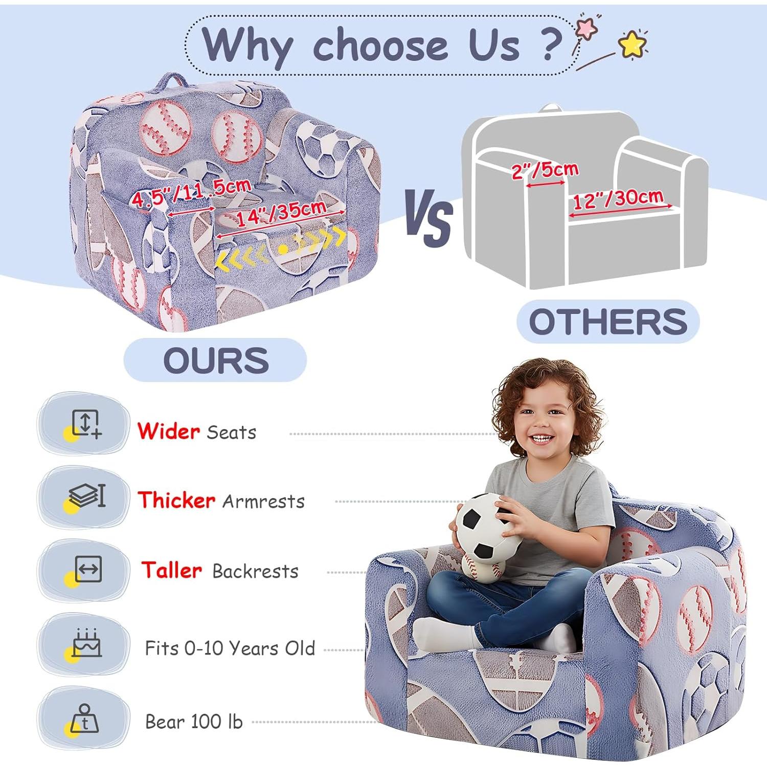 Sofá Infantil Tiita Chirldren con Asa, Espuma y Patrón Caricatura