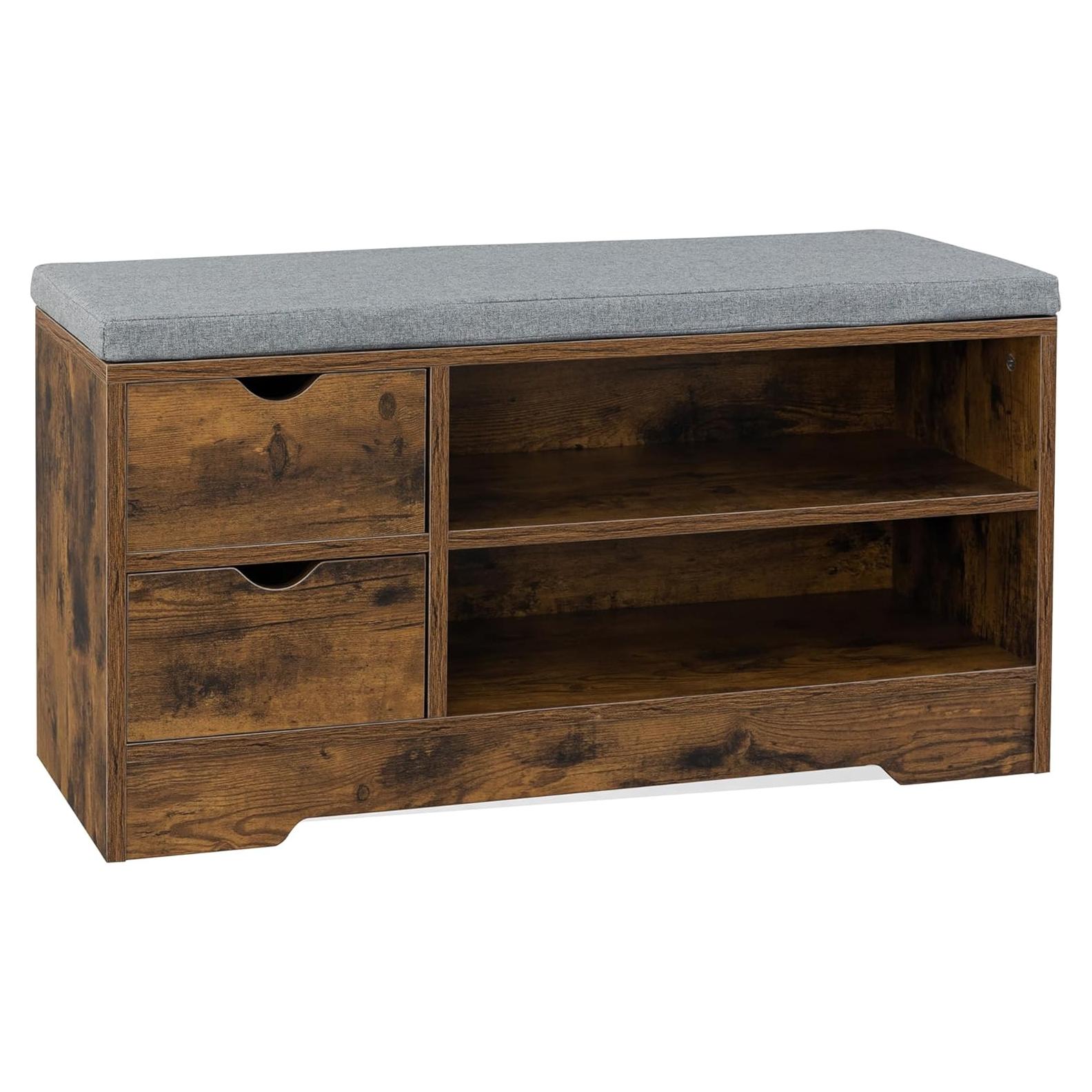 Banco para zapatos WelFurGeer con 2 cajones, marrón y gris