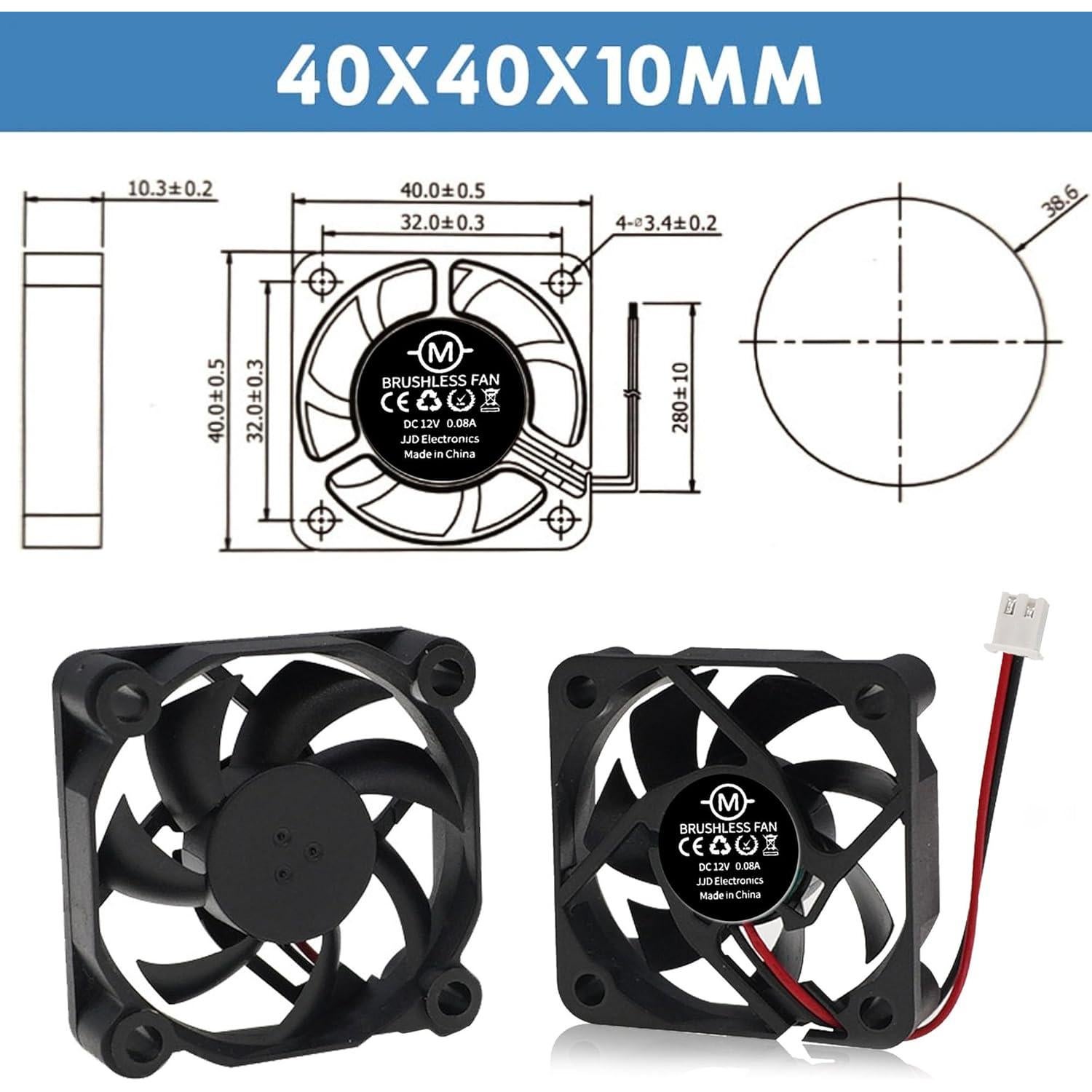 Ventilador de Enfriamiento 40mm MEGATTA 12V Silencioso 6000RPM