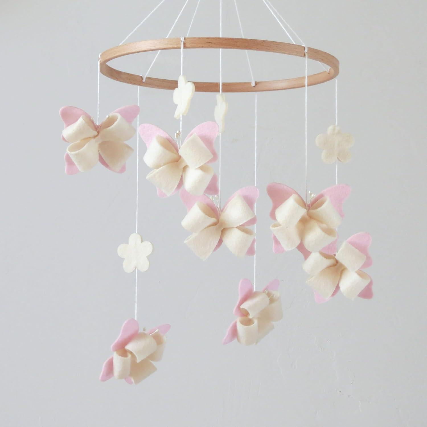 Móvil de Cuna Mariposa Rosa GOUKURLSMA Hecho a Mano