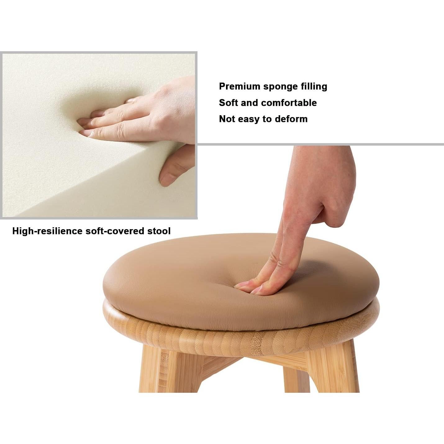 Taburete de Madera de Bambú PELYN Redondo 39.1 cm