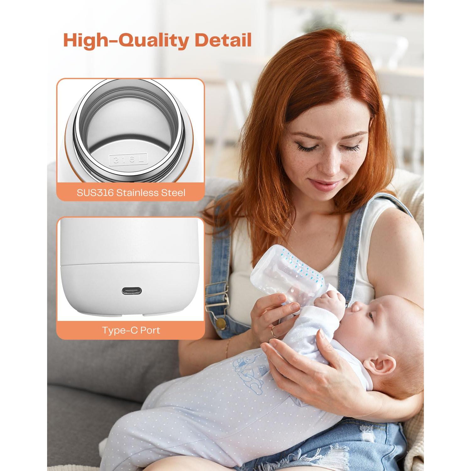 Portable Milk Warmer - Travel & On-the-Go, Quick Heating Breast Milk & Baby Milk Bottle Warmer, USB Rechargeable