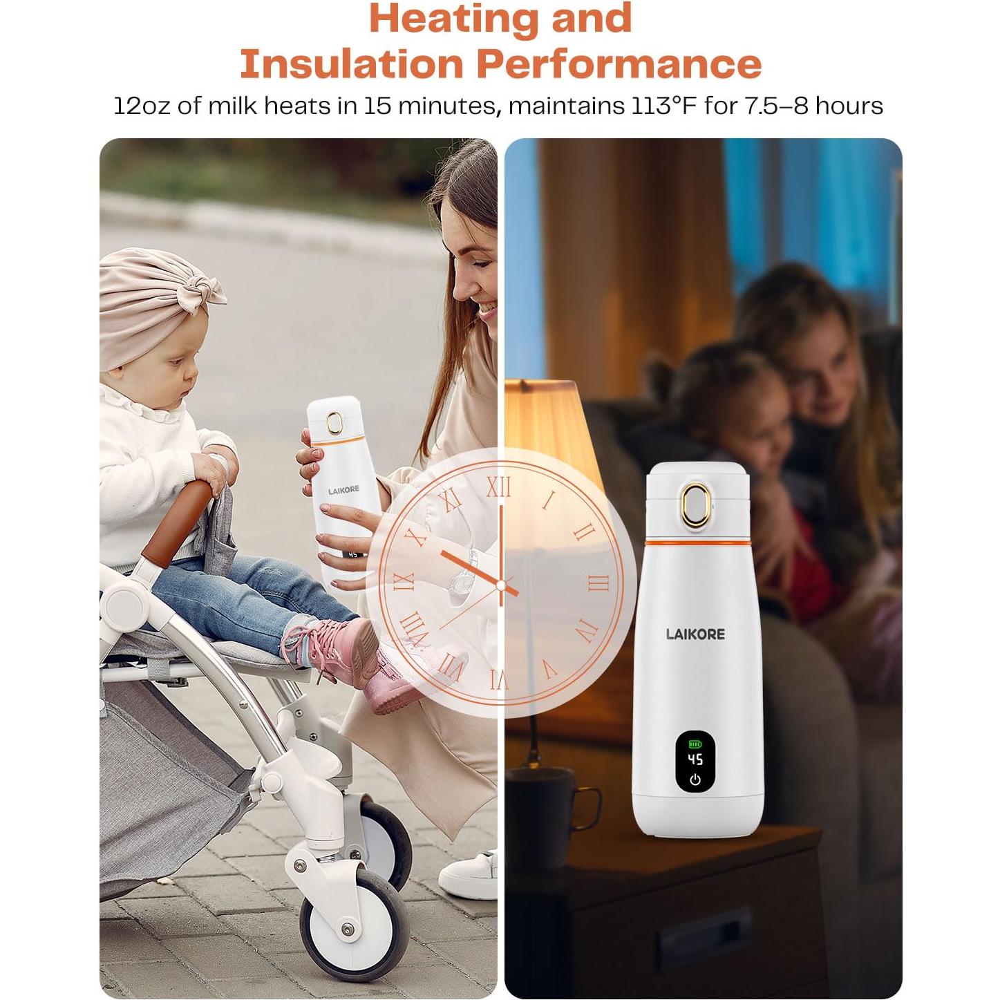 Portable Milk Warmer - Travel & On-the-Go, Quick Heating Breast Milk & Baby Milk Bottle Warmer, USB Rechargeable