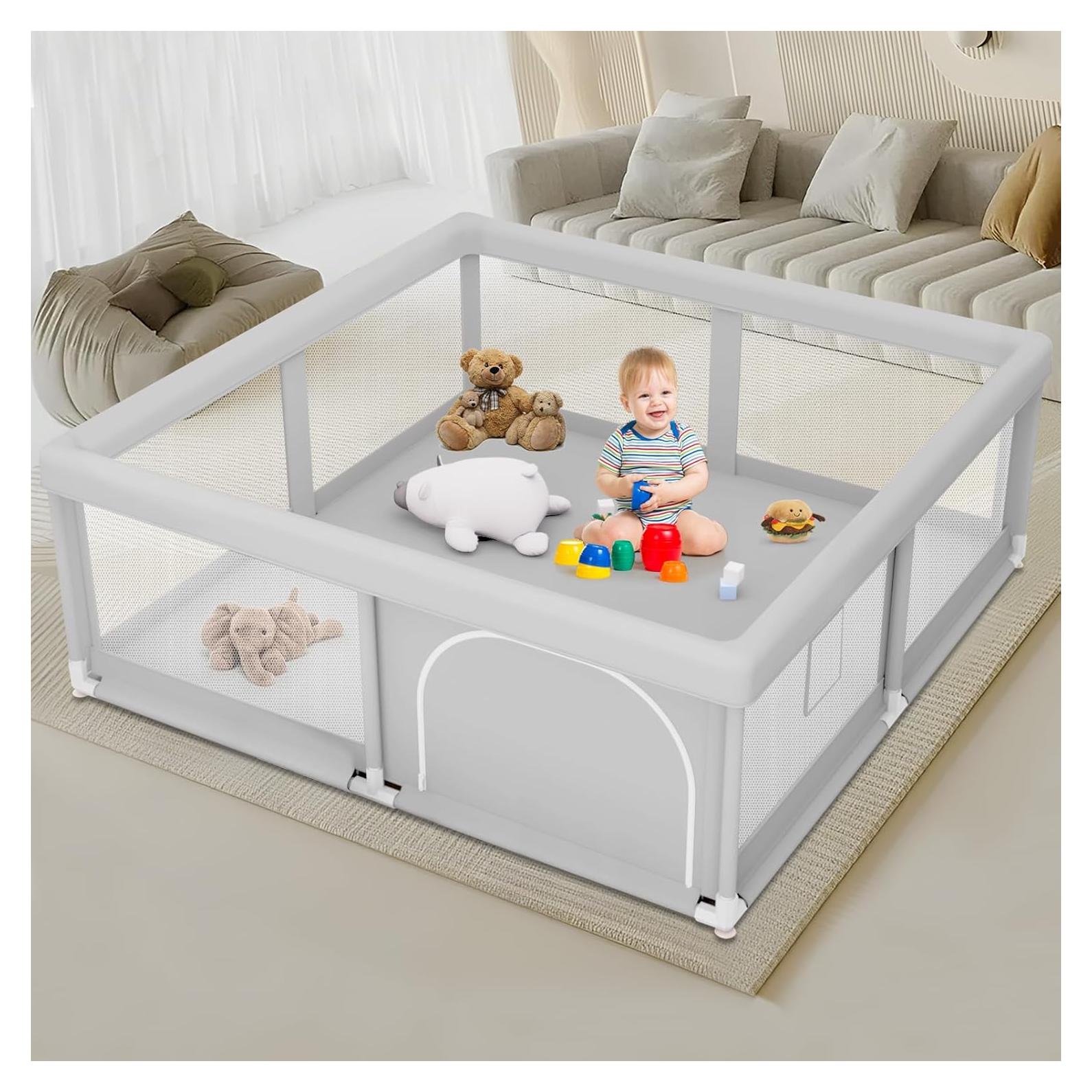 Parque Infantil para Bebés 127x127 cm Gris - Seguridad y Comodidad