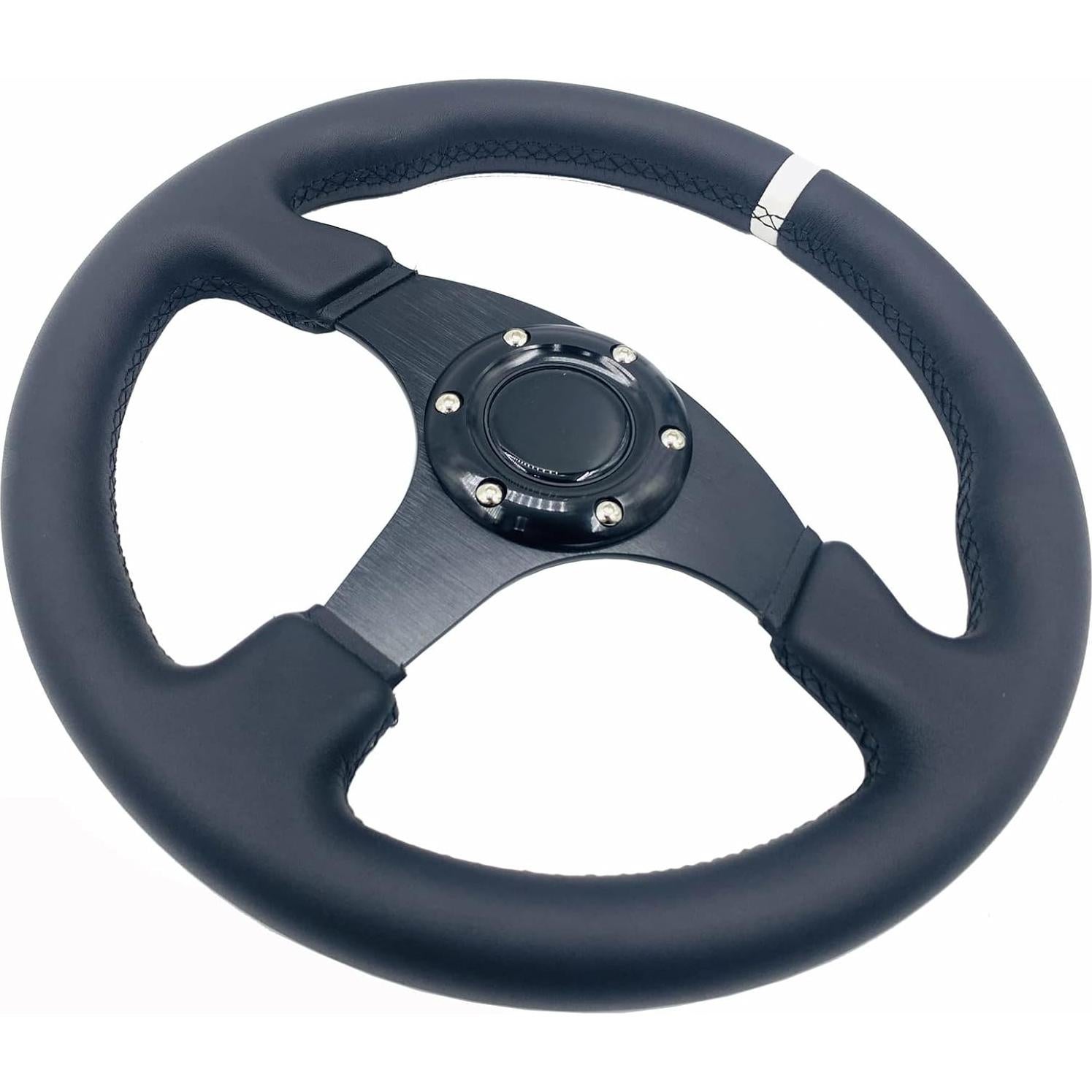 Volante de Carreras YEHICY 330mm Cuero Genuino Blanco